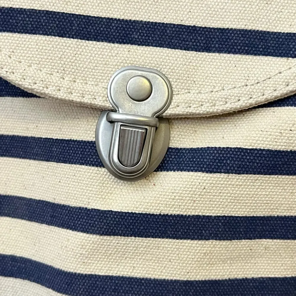 BAGGU Sailor Stripe Canvas Drawstring Backpack Black Cream Discontinued Large